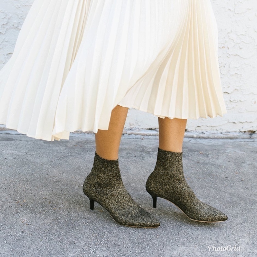 Loeffler Randall Kassidy Knit Sock Bootie Gold 6